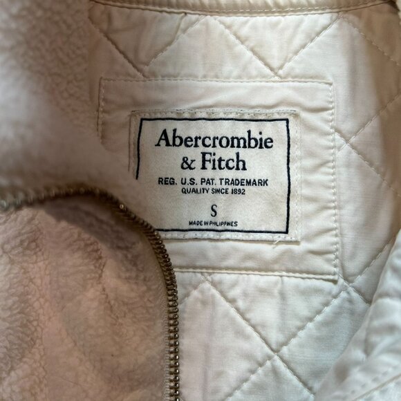 Abercrombie & Fitch Women Quilted Sherpa Vest Jacket Small Ivory Full Zip Winter - Picture 2 of 11